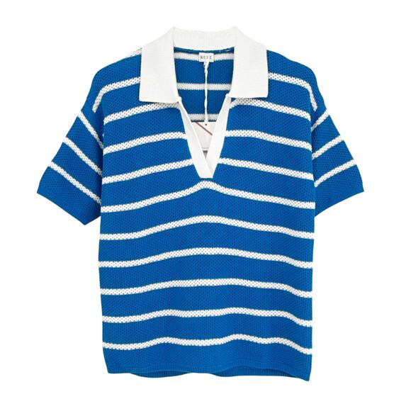 KULE The Fjord Knit Polo in Royal Blue & White S - Picture 1 of 10